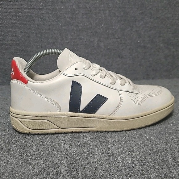 VEJA V-10 Sneakers Womens Size 7 White Red Blue Leather White Nautico Pekin - Picture 6 of 16